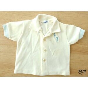 Vtg Baby Boy Pale Yellow Nautical Blue Seahorse Button Up Collared Shirt 6-12M